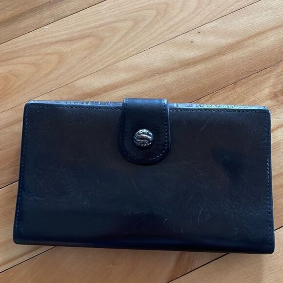 Brighton black leather croc embossed flap multi compartment wallet/clutch. - Picture 2 of 8